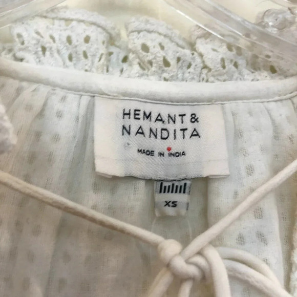 RARE Hemant & Nandita Embroidered Eyelet Tassled V Neck Cotton Mini Dress XS NWT - Picture 9 of 11